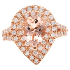 3.40 Carats Exquisite Natural Morganite and Diamond 14K Solid Rose Gold Ring