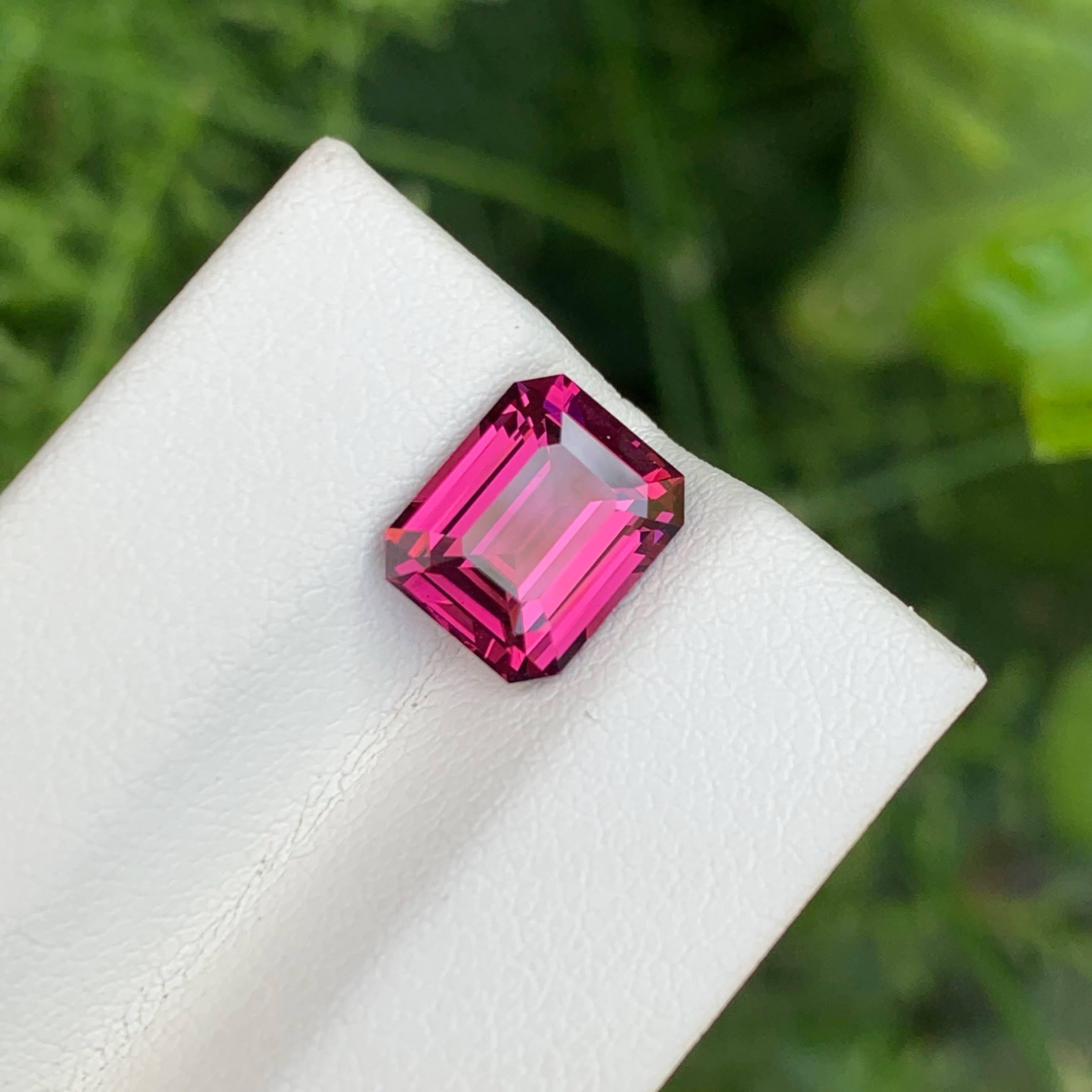 Modern 3.40 carats Hot Pink Garnet Stone Emerald Cut Natural Nigerian Gemstone For Sale