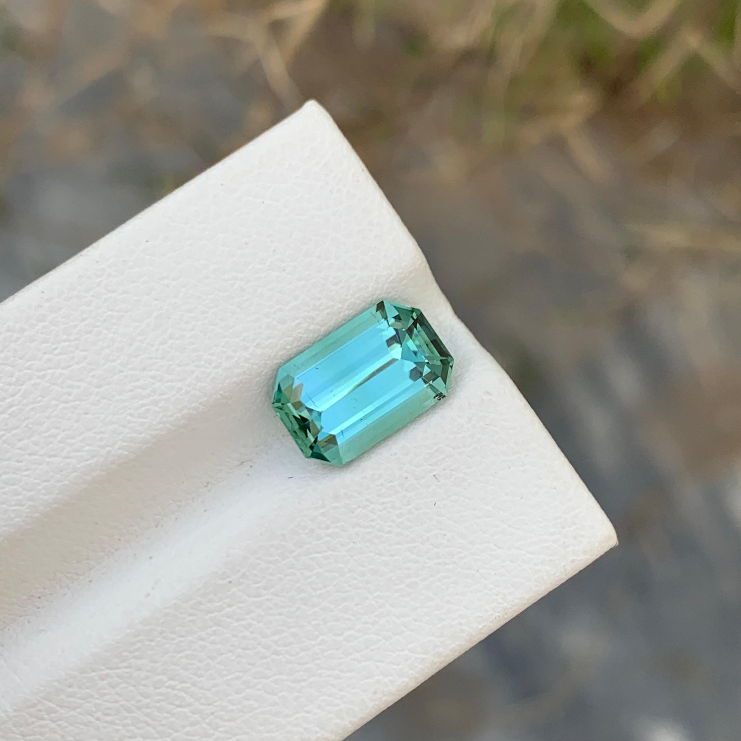 Emerald Cut 3.40 Carats Natural Loose Emerald Shape Mint Green Tourmaline Gem For Ring  For Sale