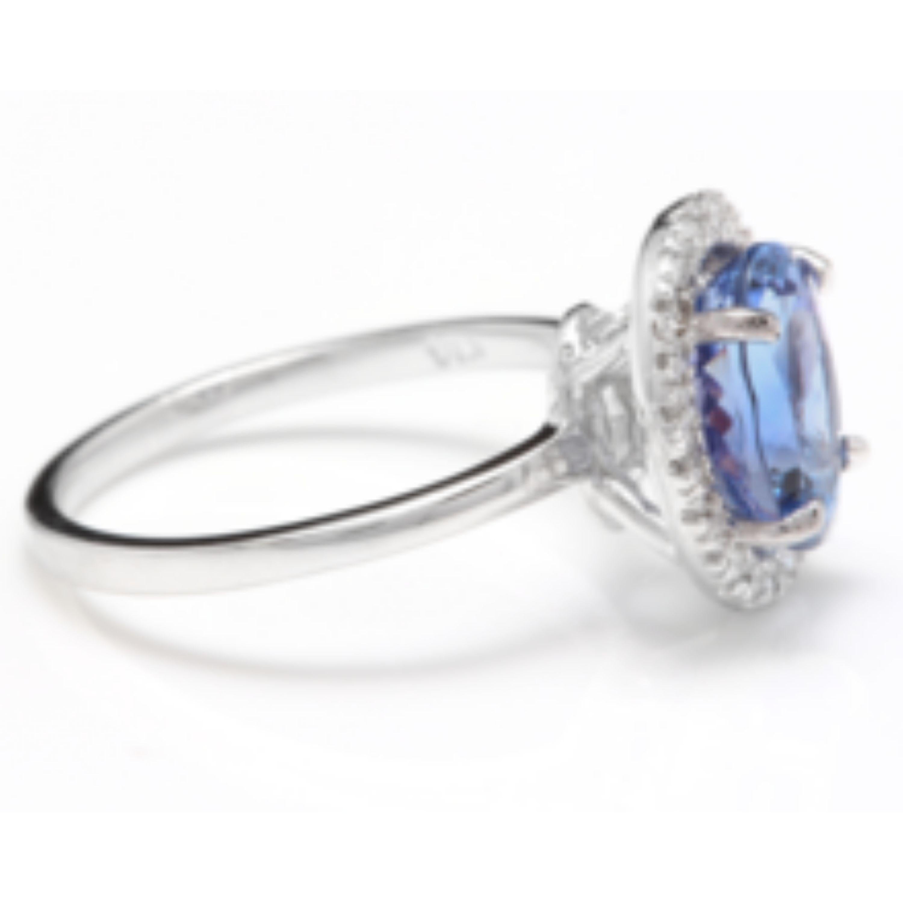 Mixed Cut 3.40 Carat Natural Tanzanite and Diamond 14 Karat Solid White Gold Ring For Sale