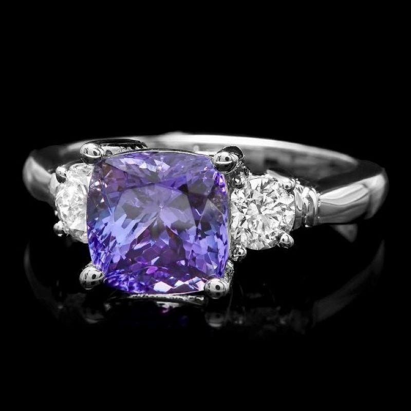 Mixed Cut 3.40 Carats Natural Tanzanite and Diamond 14K Solid White Gold Ring For Sale