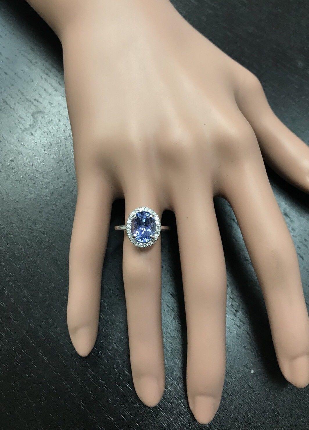 3.40 Carat Natural Tanzanite and Diamond 14 Karat Solid White Gold Ring In New Condition For Sale In Los Angeles, CA