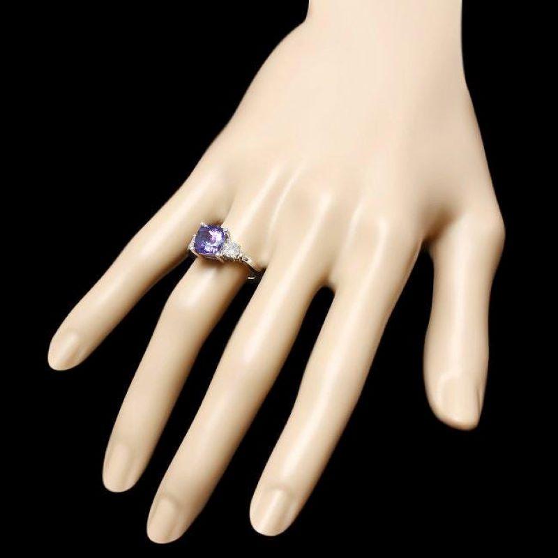 3.40 Carats Natural Tanzanite and Diamond 14K Solid White Gold Ring In New Condition For Sale In Los Angeles, CA