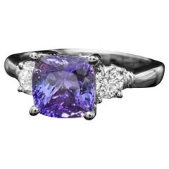 3.40 Carats Natural Tanzanite and Diamond 14K Solid White Gold Ring