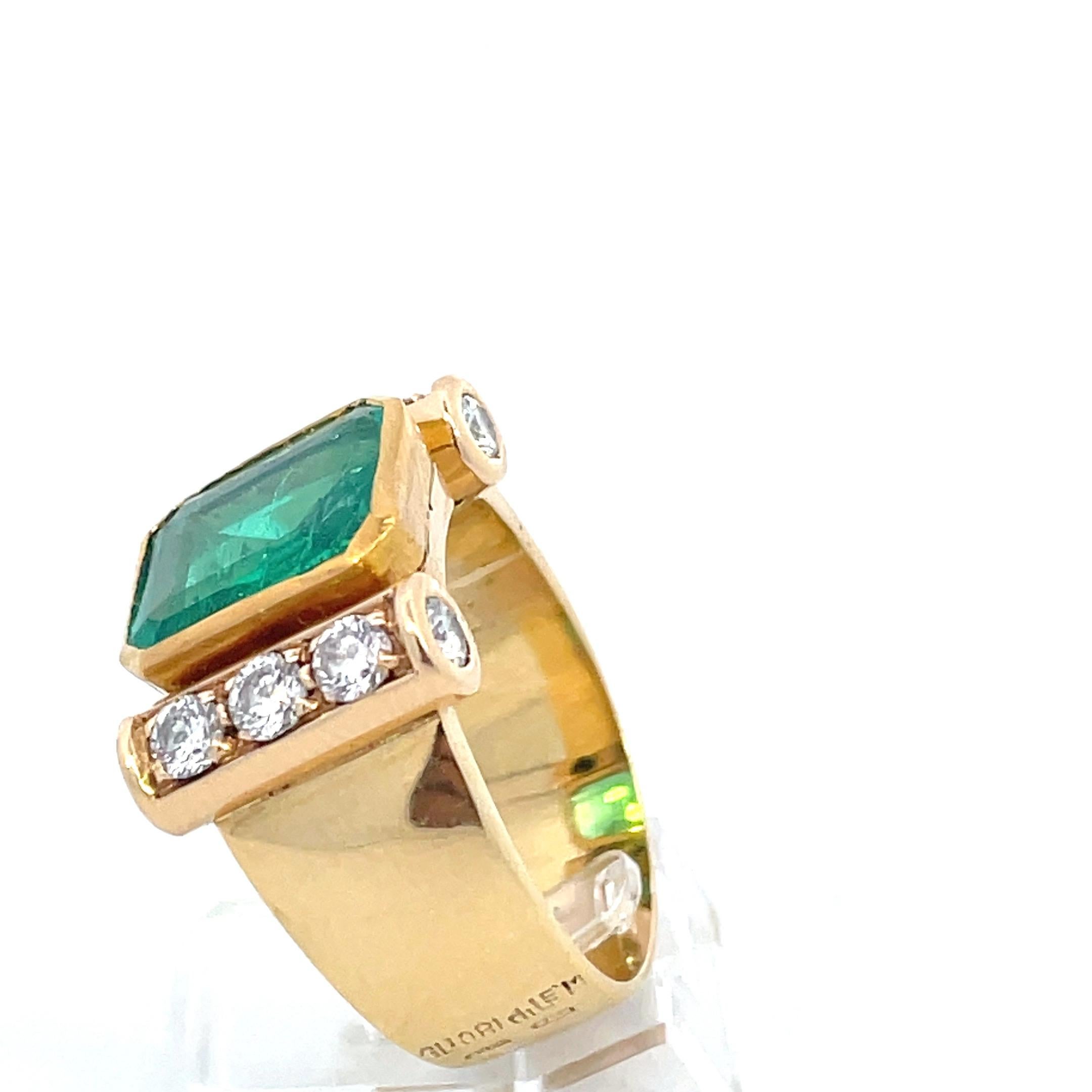 3.40 ct Colombian Emerald Minor Oil Type GRS certificate Gold diamond ring 2