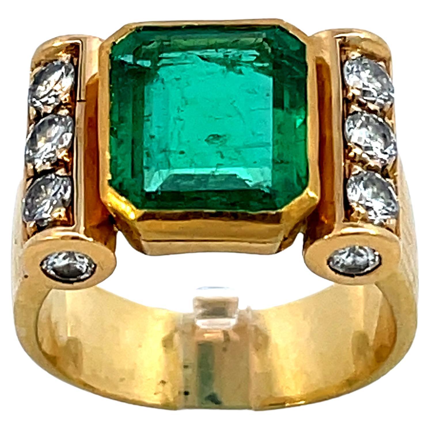 3.40 ct Colombian Emerald Minor Oil Type GRS certificate Gold diamond ring