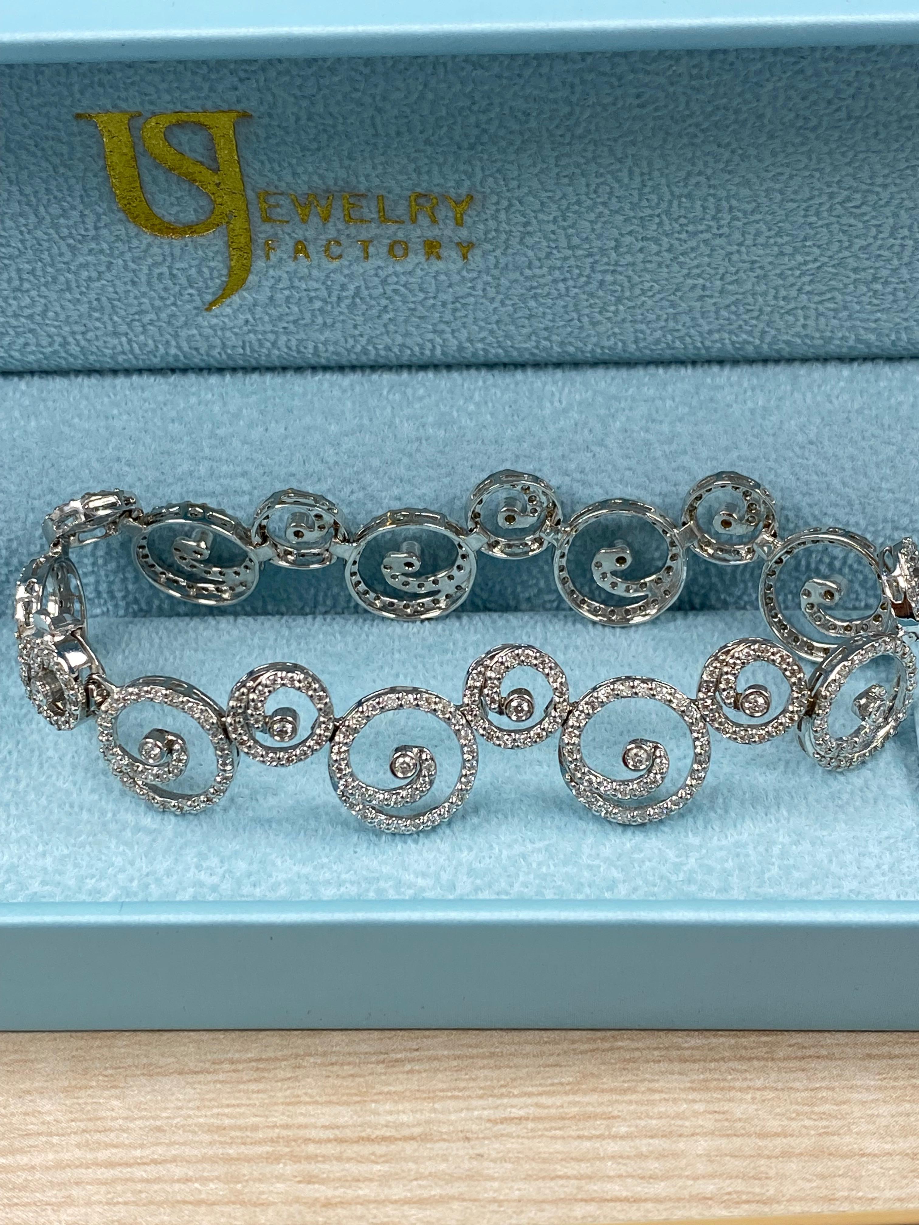 3,40 qt Diamond Swirl Link Bridal Bracelet 14k White Gold en venta 7