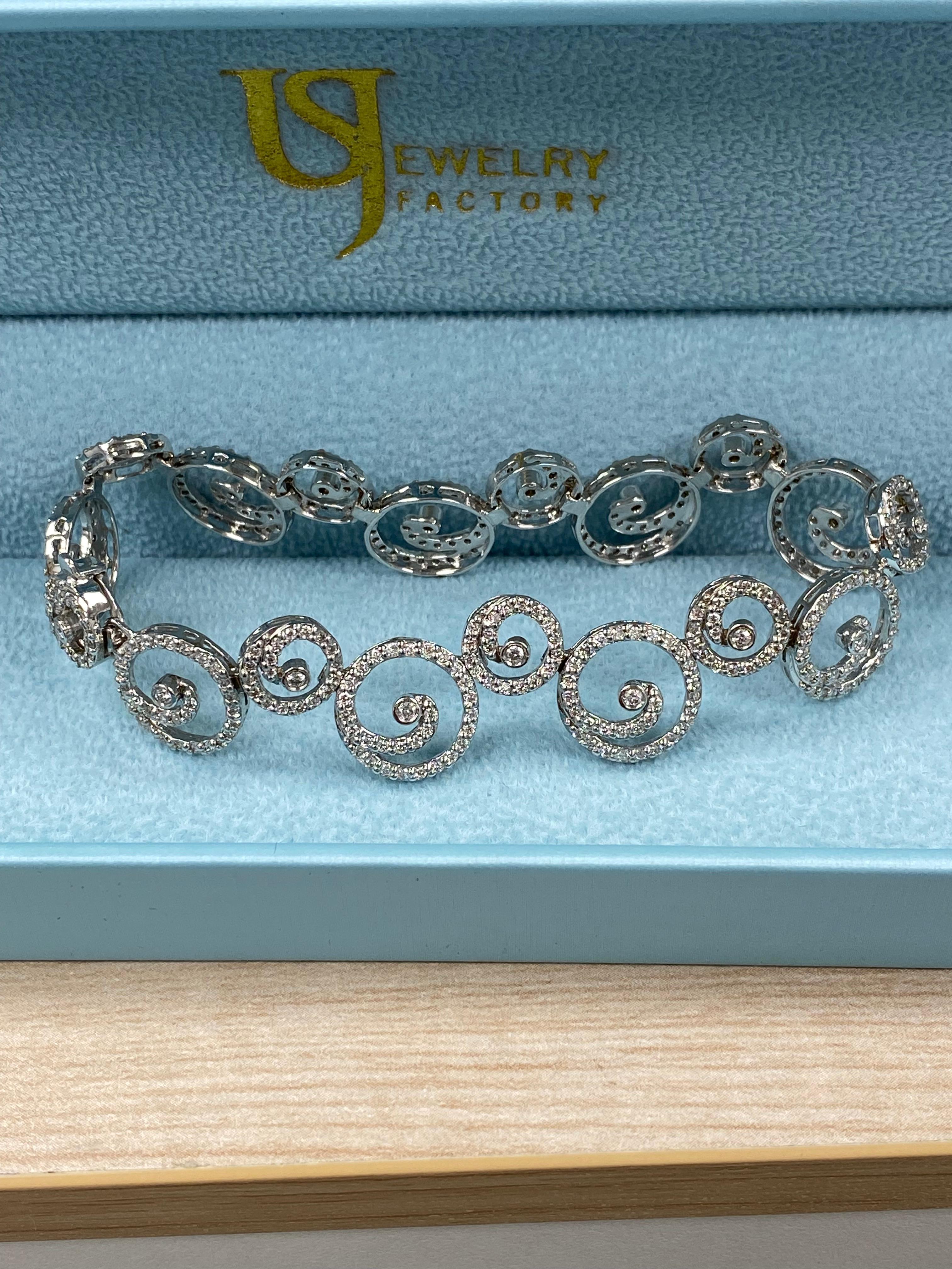 3,40 qt Diamond Swirl Link Bridal Bracelet 14k White Gold en venta 8