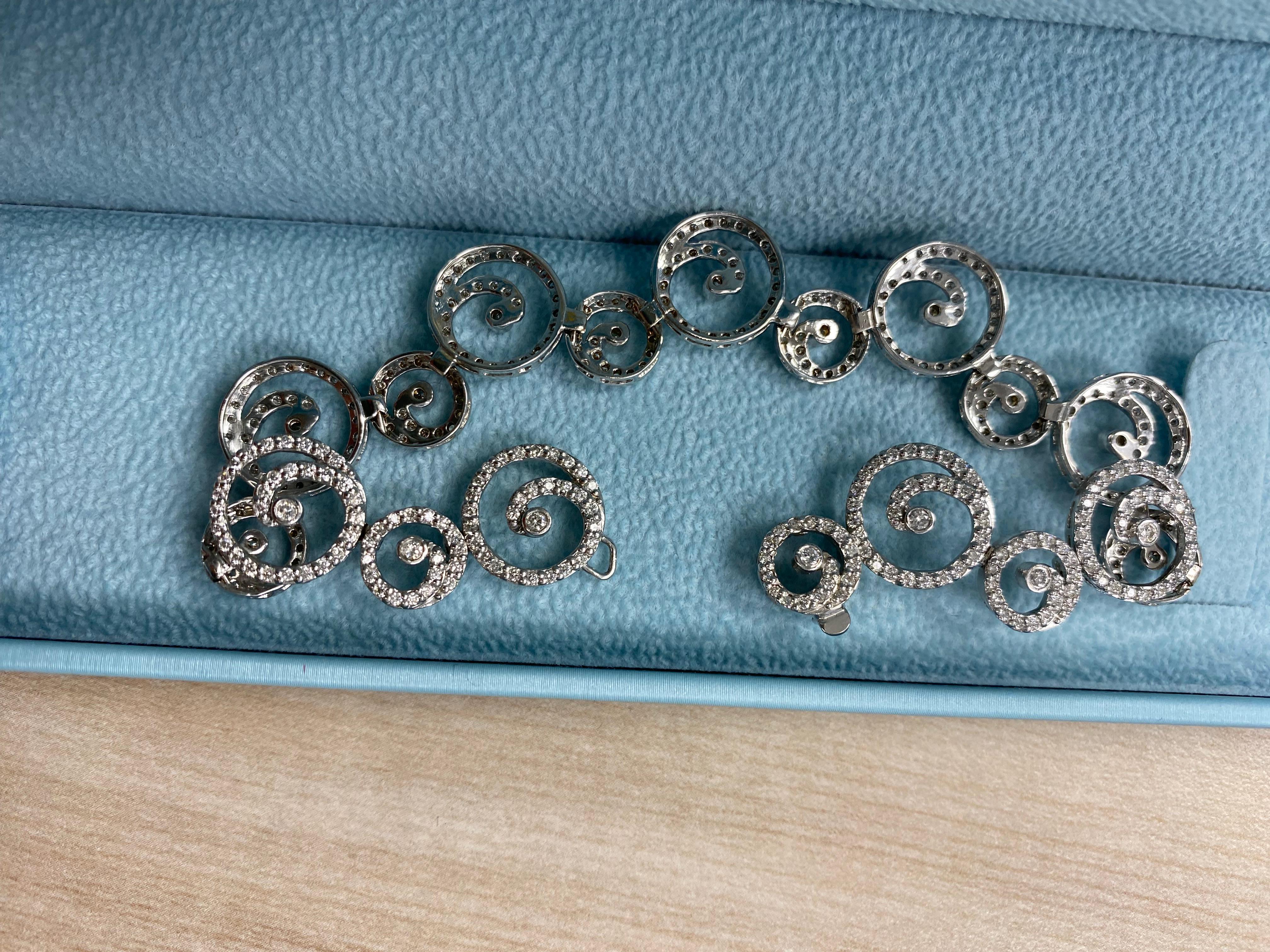 3,40 qt Diamond Swirl Link Bridal Bracelet 14k White Gold en venta 9