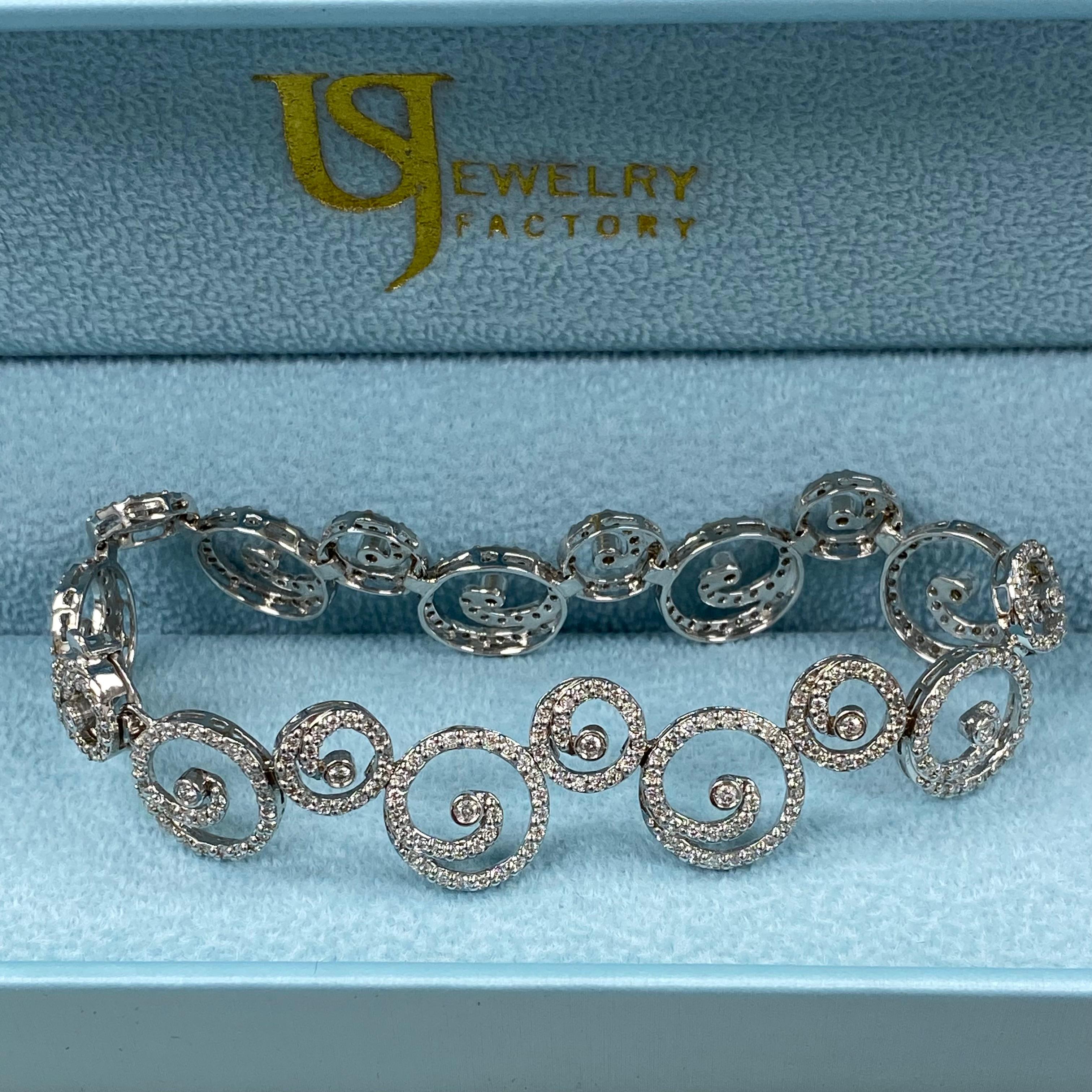 3,40 qt Diamond Swirl Link Bridal Bracelet 14k White Gold en venta 10