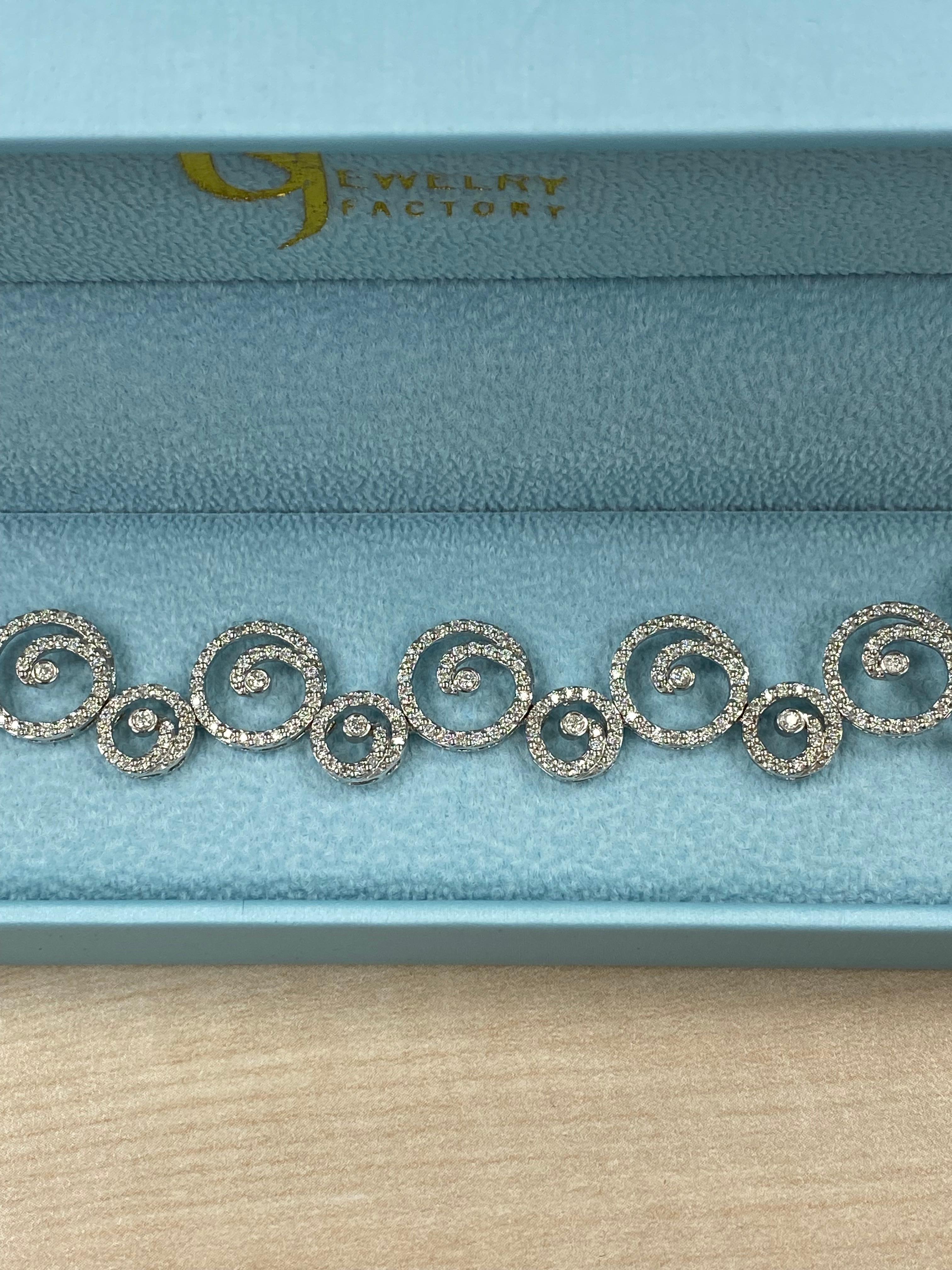 3,40 qt Diamond Swirl Link Bridal Bracelet 14k White Gold en venta 11