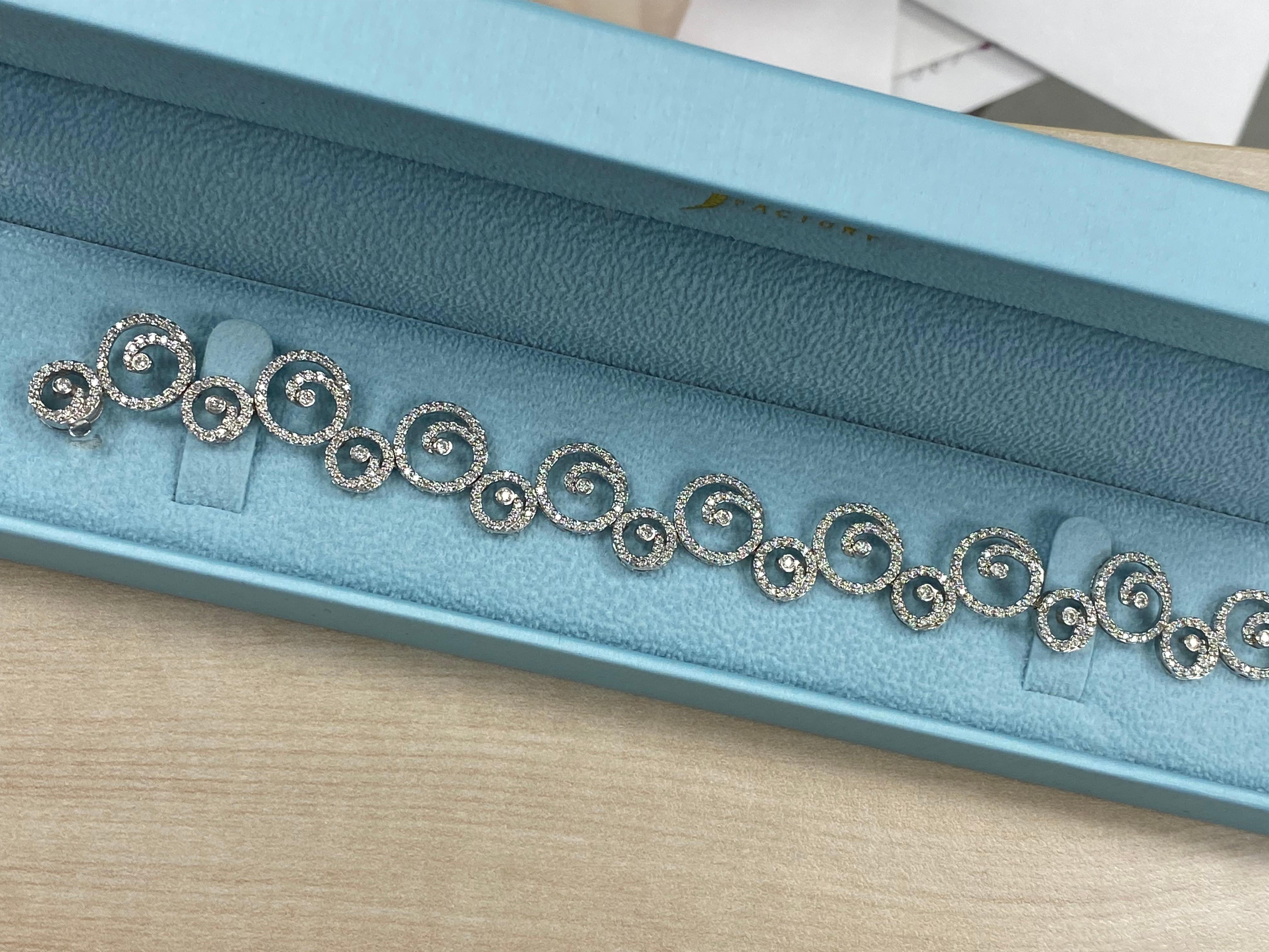 3,40 qt Diamond Swirl Link Bridal Bracelet 14k White Gold Corte redondo en venta