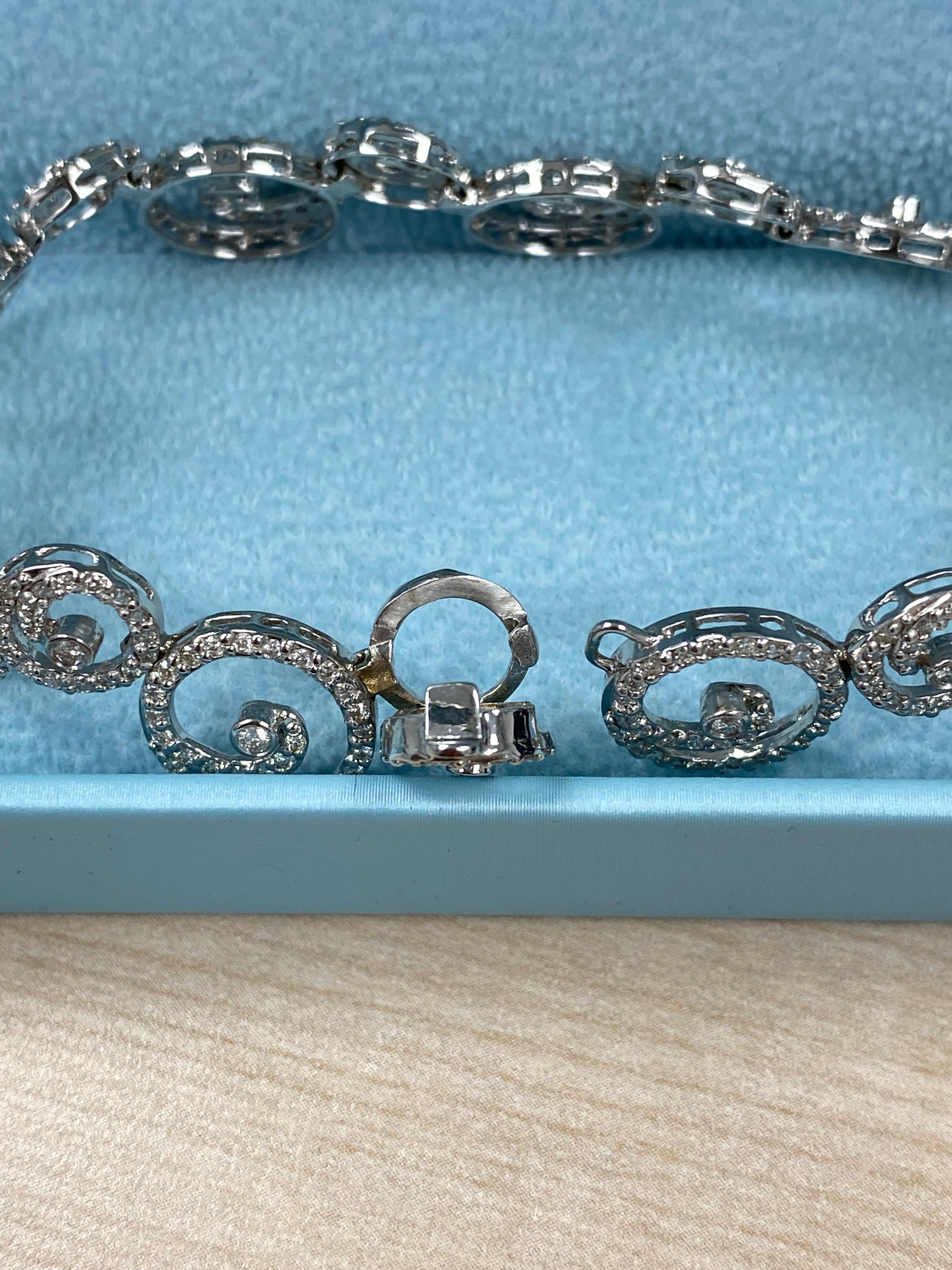 3,40 qt Diamond Swirl Link Bridal Bracelet 14k White Gold en venta 2