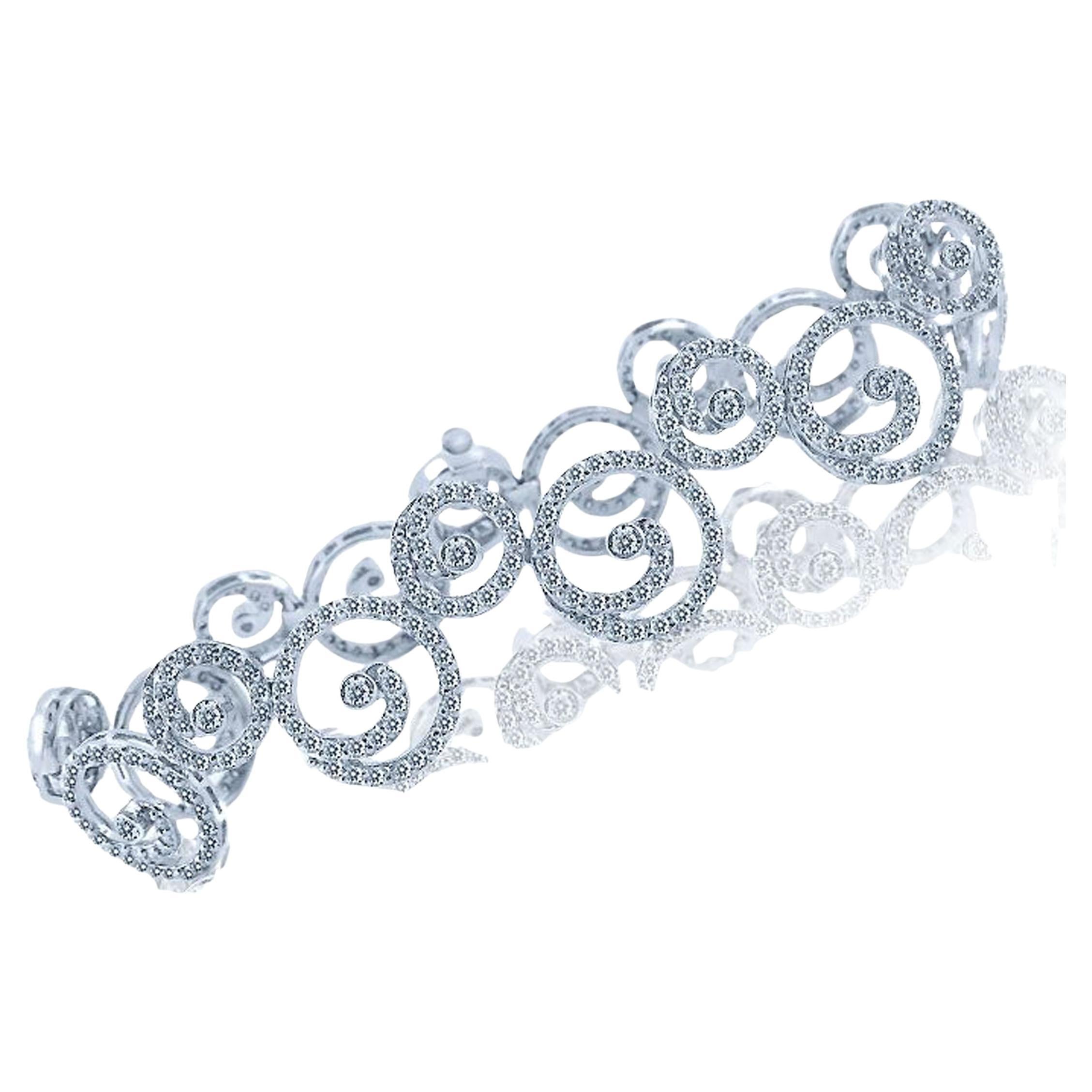 3.40 Ct Diamond Swirl Link Bridal Bracelet 14k White Gold