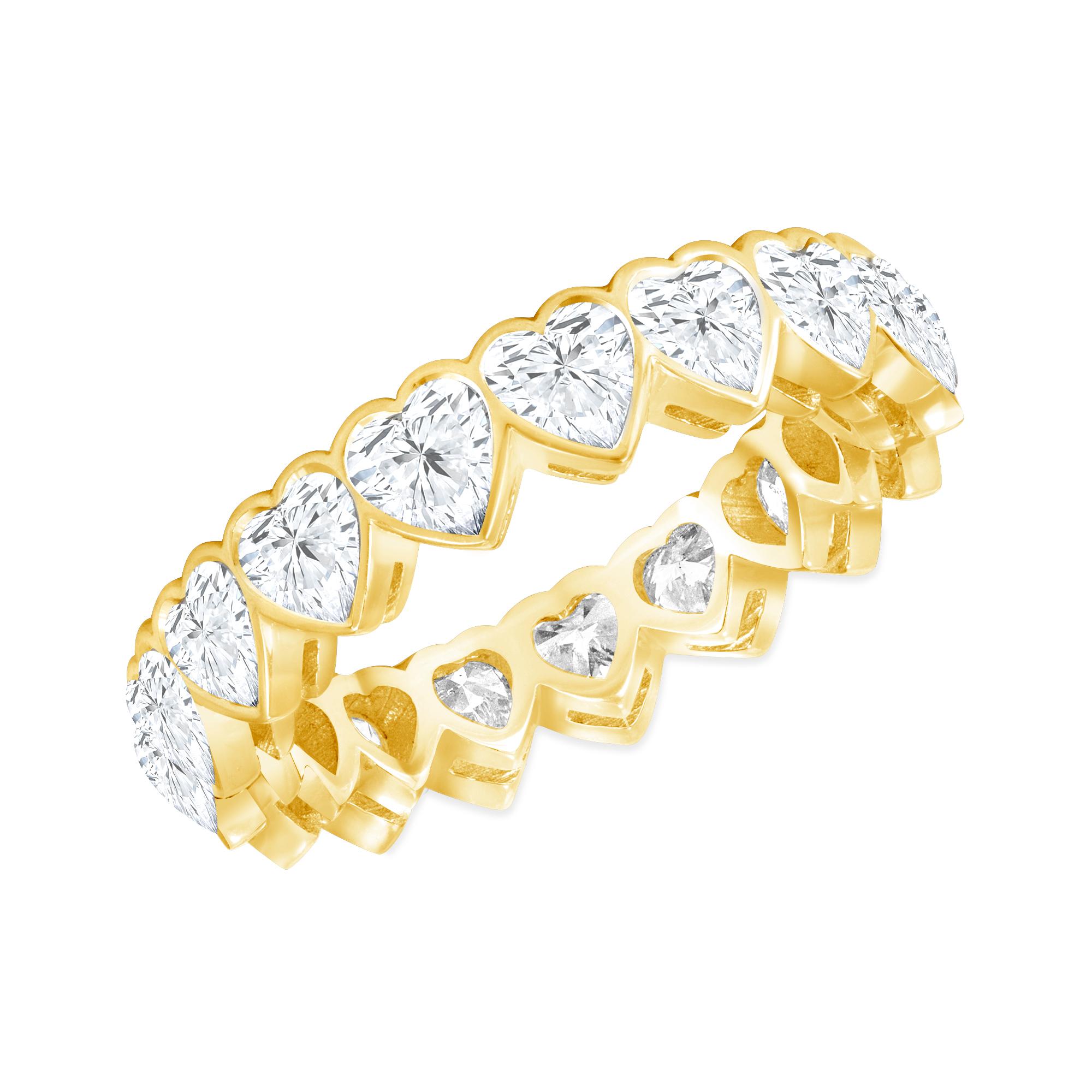 3,40 tc Herzförmiger Eternity-Ring aus 18 Karat Gold mit natürlichen Diamanten in Lünettenfassung (Herzschliff) im Angebot