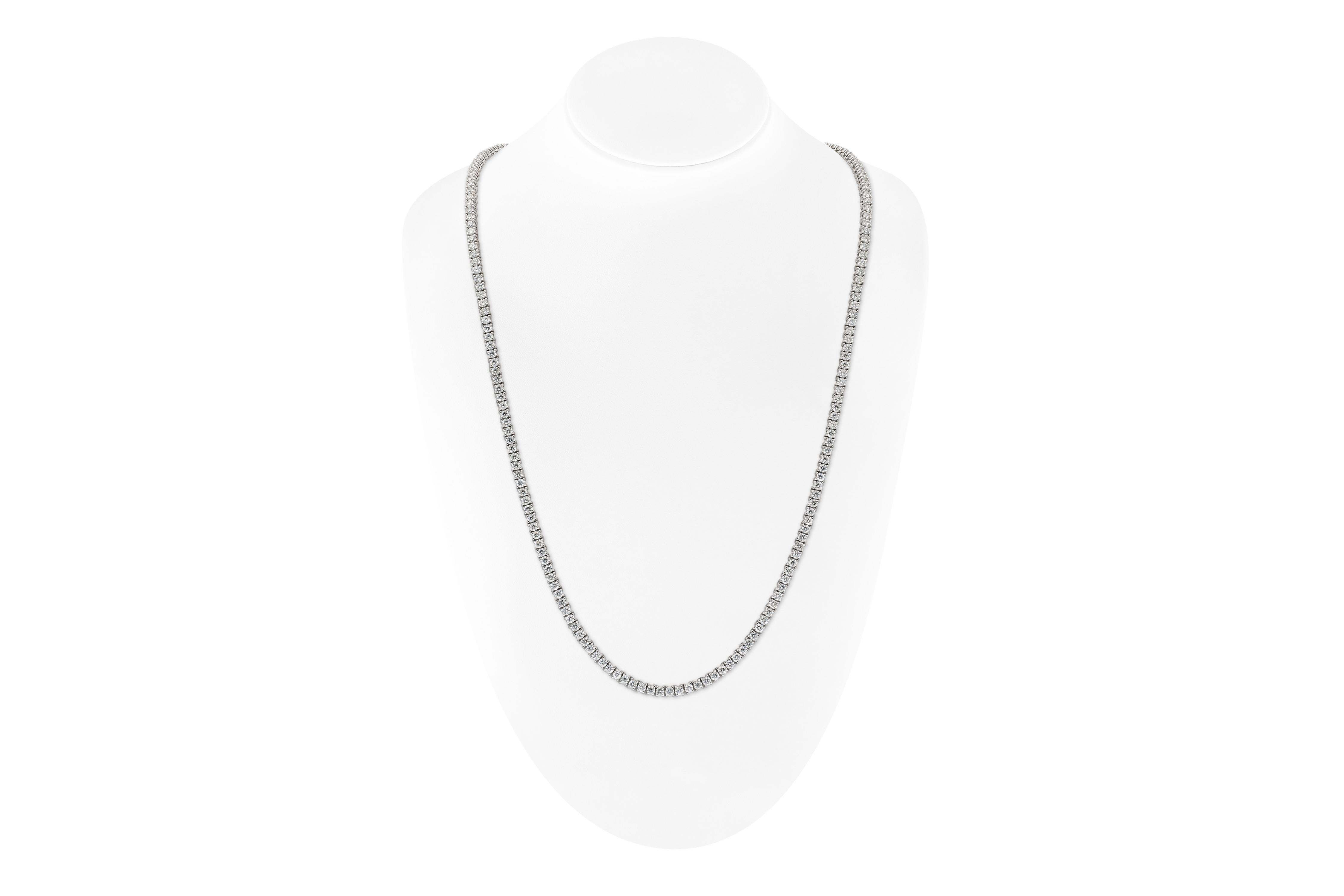 Round Cut 34.00 Carat Diamond Tennis Necklace For Sale
