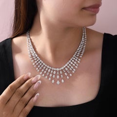 34.04ct Multi Shape Diamond Fringe Statement Necklace 14K White Gold