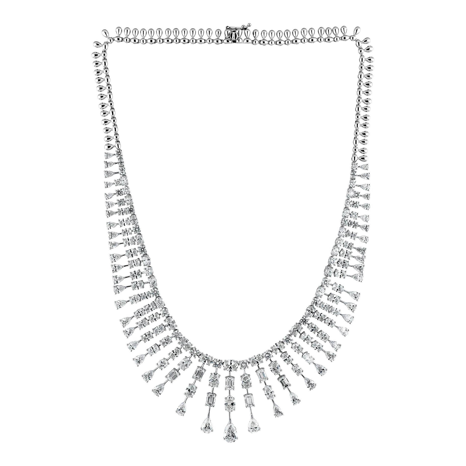 Natural Diamond Woven Fringe Necklace, 17.32 Cts, 18K Gold, Wedding