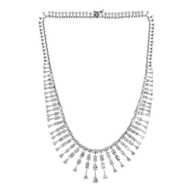 Natural Diamond Woven Fringe Necklace, 17.32 Cts, 18K Gold, Wedding Natural Diamond Woven Fringe Necklace, 17.32 Cts, 18K Gold, Wedding