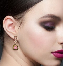34.06 Tourmaline Melon Diamond 18 Karat Gold Earrings