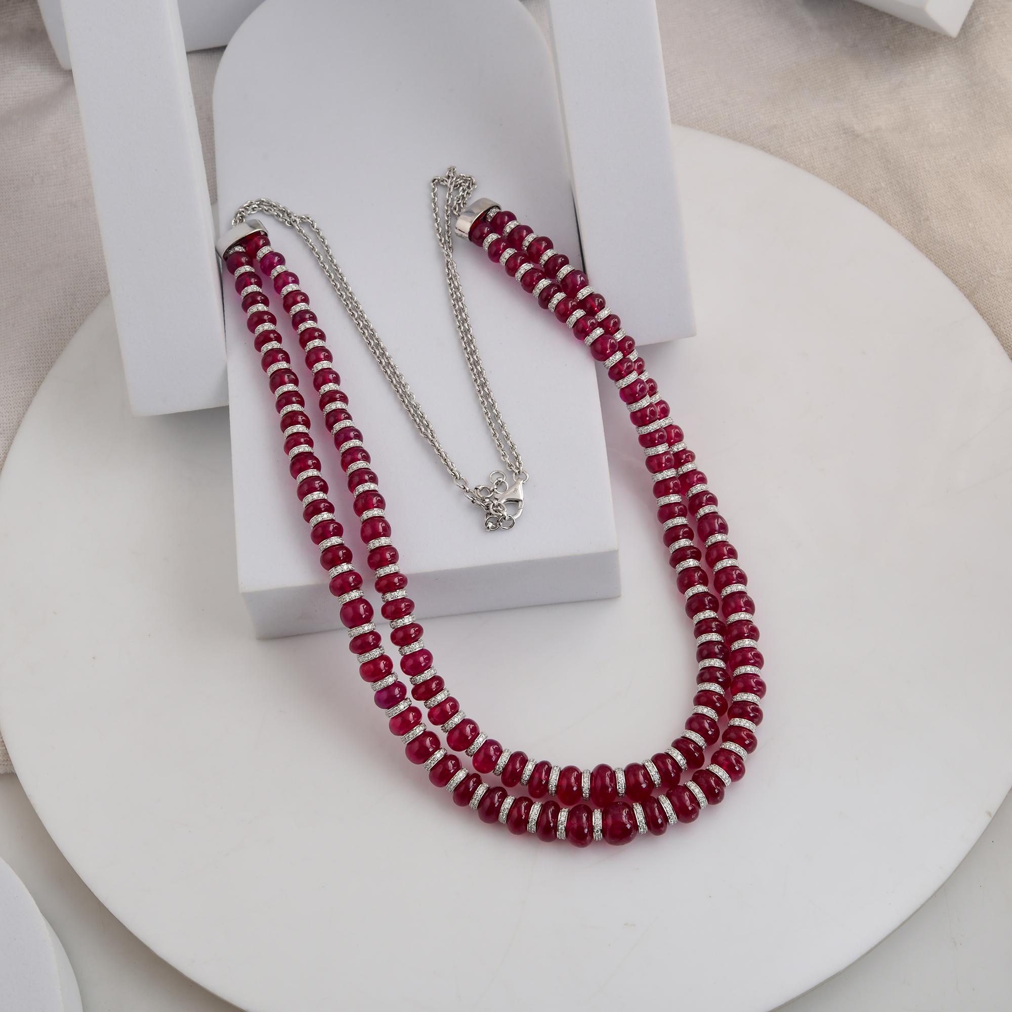 Round Cut 340.66 Carat Pink Gemstone 11.71 Carat SI/H Diamond Necklace 18 Karat White Gold For Sale