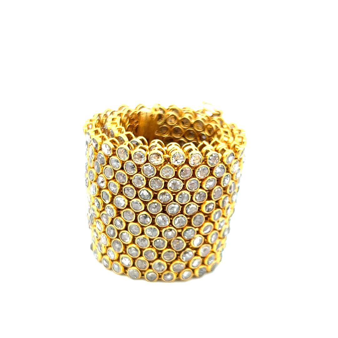 Bracelet à maillons en or jaune 22 carats avec diamants taille rose M-OP I1 de 34,08 carats en vente 5