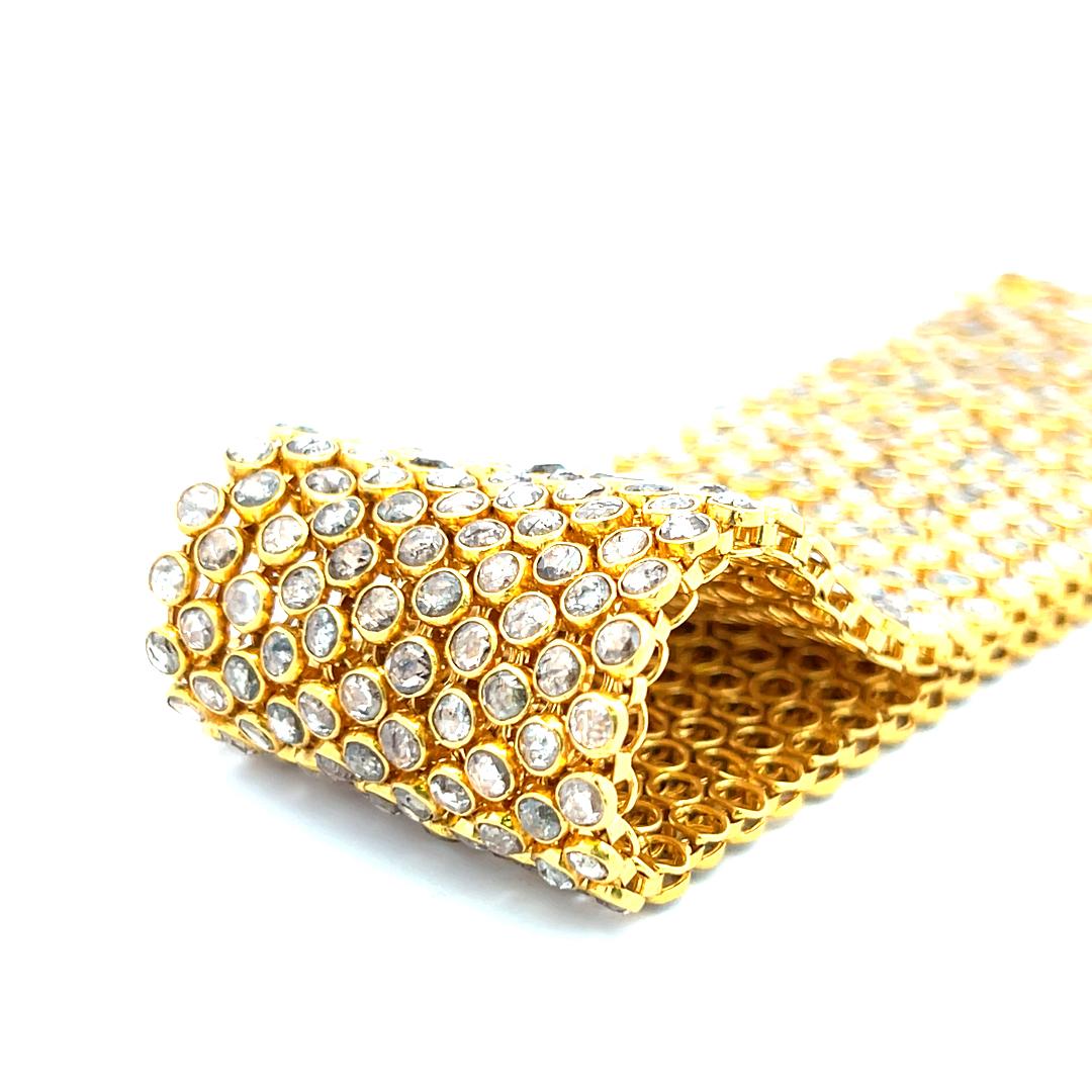 Bracelet à maillons en or jaune 22 carats avec diamants taille rose M-OP I1 de 34,08 carats en vente 6