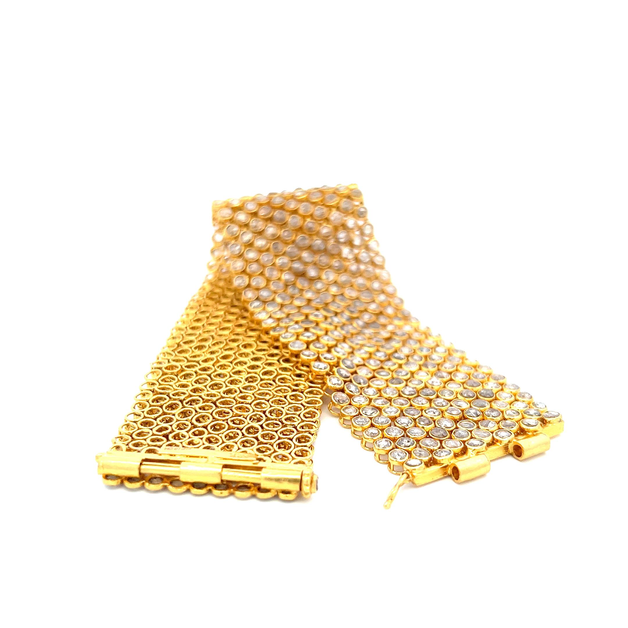 Taille rose Bracelet à maillons en or jaune 22 carats avec diamants taille rose M-OP I1 de 34,08 carats en vente