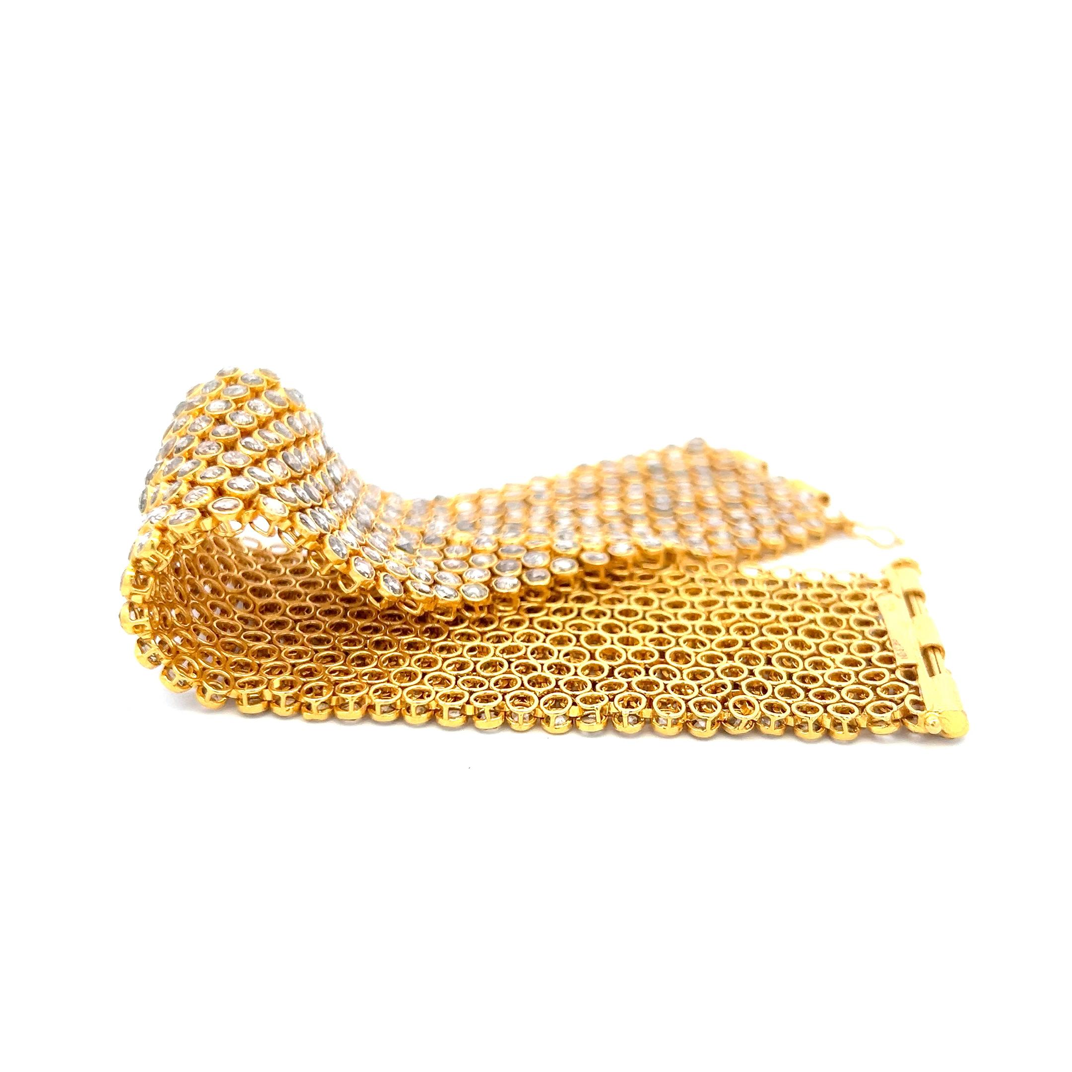 Bracelet à maillons en or jaune 22 carats avec diamants taille rose M-OP I1 de 34,08 carats Bon état - En vente à New York, NY