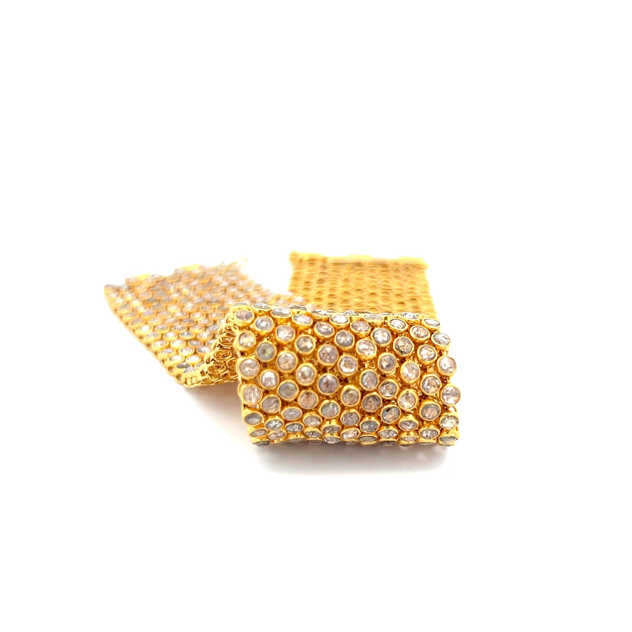 Bracelet à maillons en or jaune 22 carats avec diamants taille rose M-OP I1 de 34,08 carats Pour femmes en vente