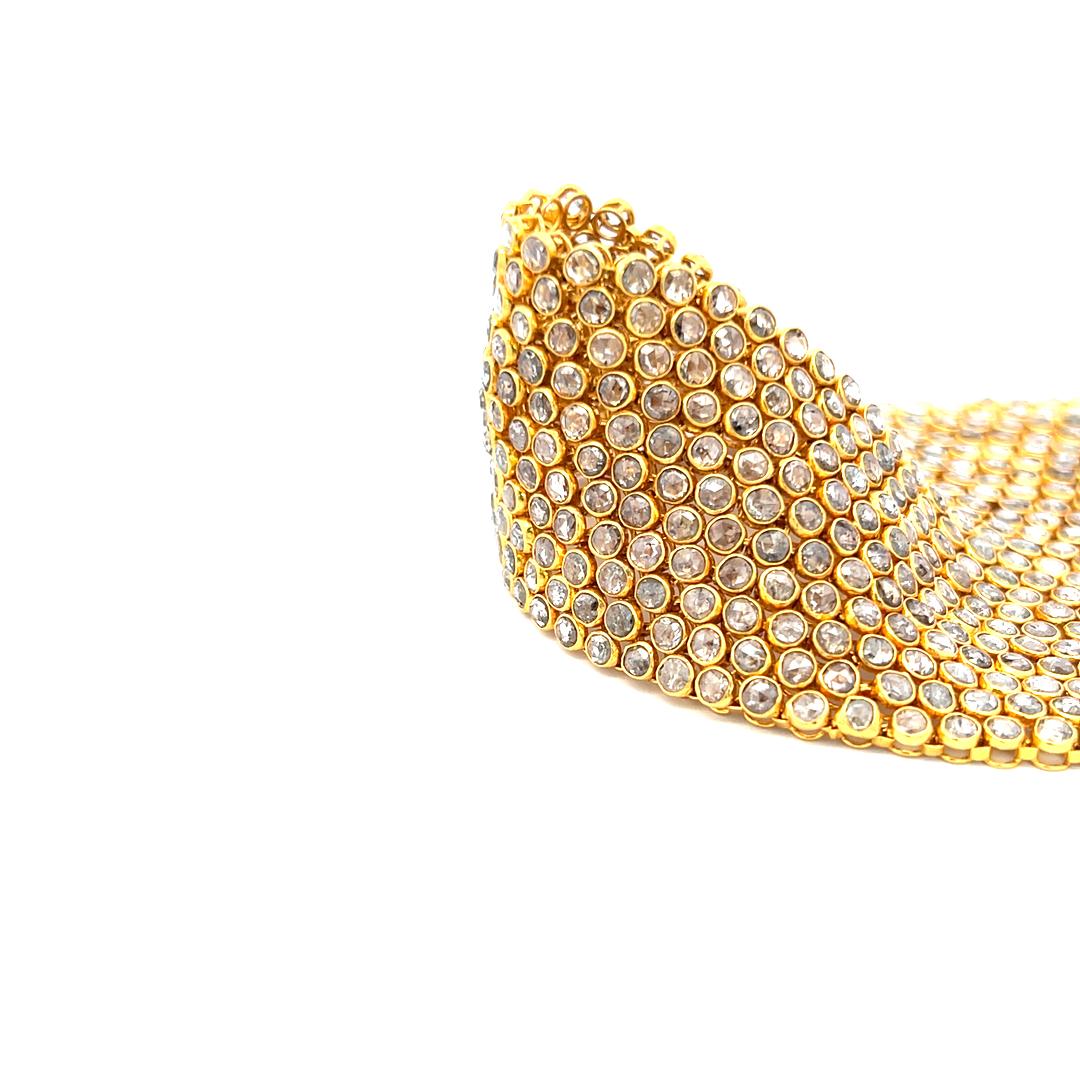 Bracelet à maillons en or jaune 22 carats avec diamants taille rose M-OP I1 de 34,08 carats en vente 3