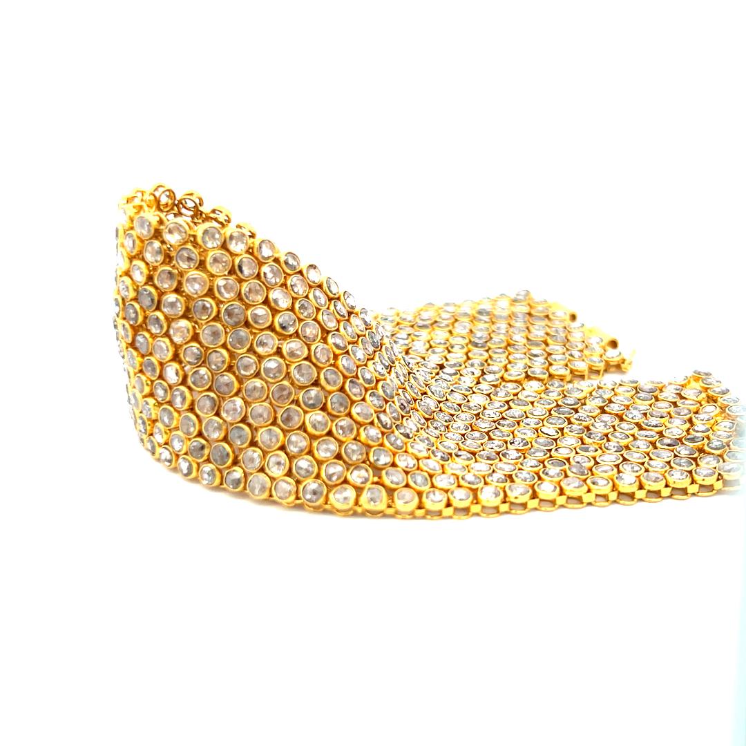 Bracelet à maillons en or jaune 22 carats avec diamants taille rose M-OP I1 de 34,08 carats en vente 4
