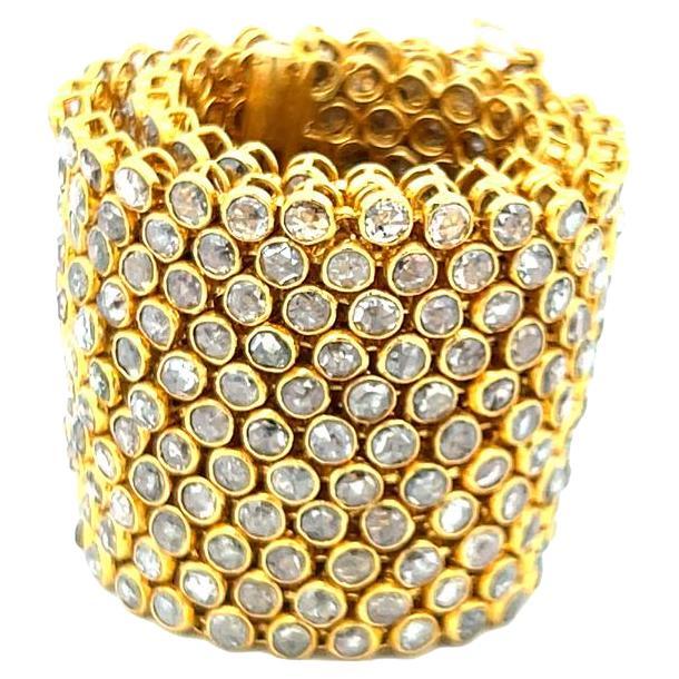 34.08 Carat Rose Cut M-OP I1 Diamond 22 Karat Yellow Gold Link Bracelet