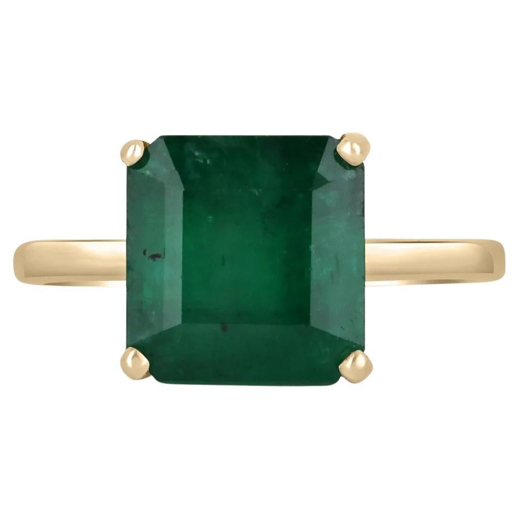 3.40ct 14K Emeraude vert foncé Solitaire or Off Set Bague de fiançailles