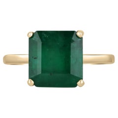 3.40ct 14K Dark Green Emerald Solitaire Gold Off Set Engagement Ring