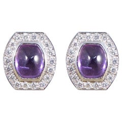 3.40ct Cabochon Cut Purple Sapphire and Diamond Halo Cluster Stud Earrings