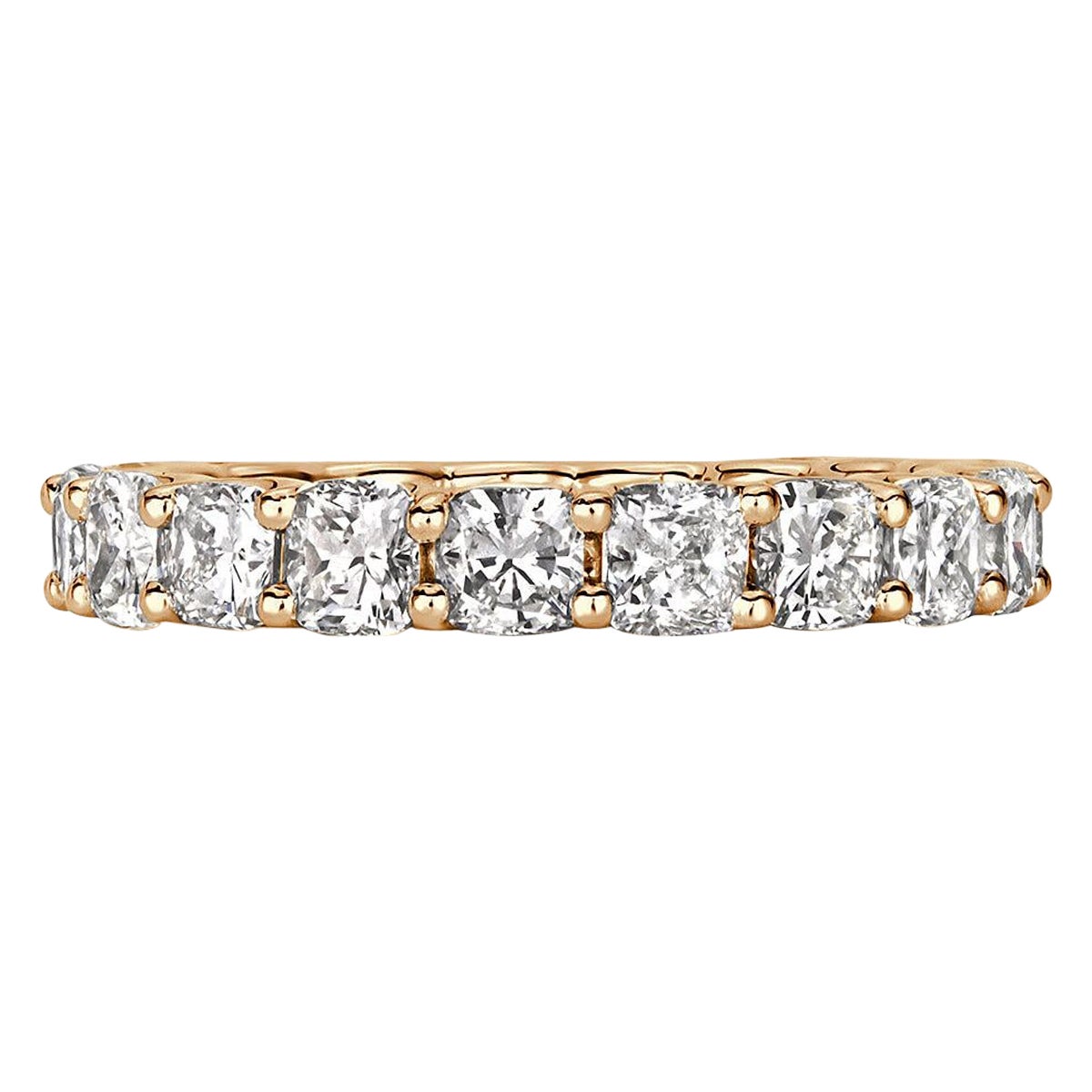 3.40ct Cushion Cut Diamond Eternity Band in 18k Champagne Yellow Gold