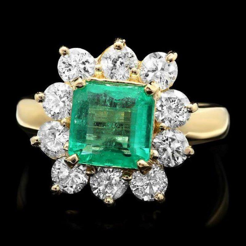 3.40 Carats Natural Emerald and Diamond 14K Solid Yellow Gold Ring

Total Natural Green Emerald Weight is: Approx. 1.90 Carats 

Emerald Measures: Approx. 7 x 7 mm

Natural Round Diamonds Weight: Approx.  1.50 Carats (color H-I / Clarity