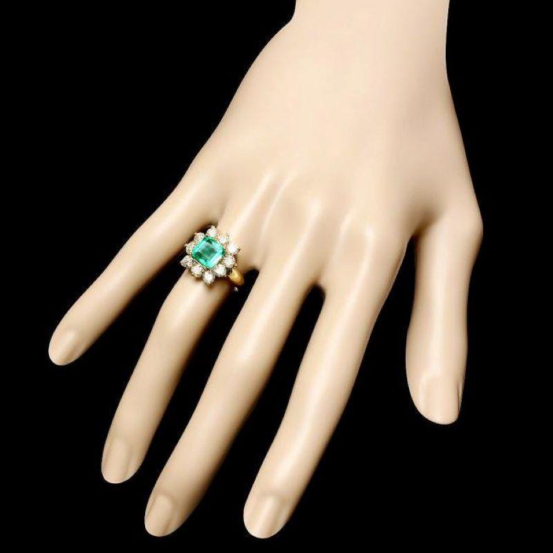 3.40ct Natural Emerald & Diamond 14k Solid Yellow Gold Ring In New Condition For Sale In Los Angeles, CA