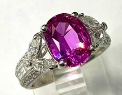 3.40Ct Very Fine Oval Pink Sapphire Platinum Ring