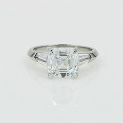 3.40 Carat Asscher Cut Diamond Ring with 4 Baguette Cut Diamonds in Platinum