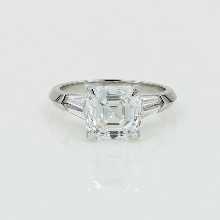 3.40 Carat Asscher Cut Diamond Ring with 4 Baguette Cut Diamonds in ...