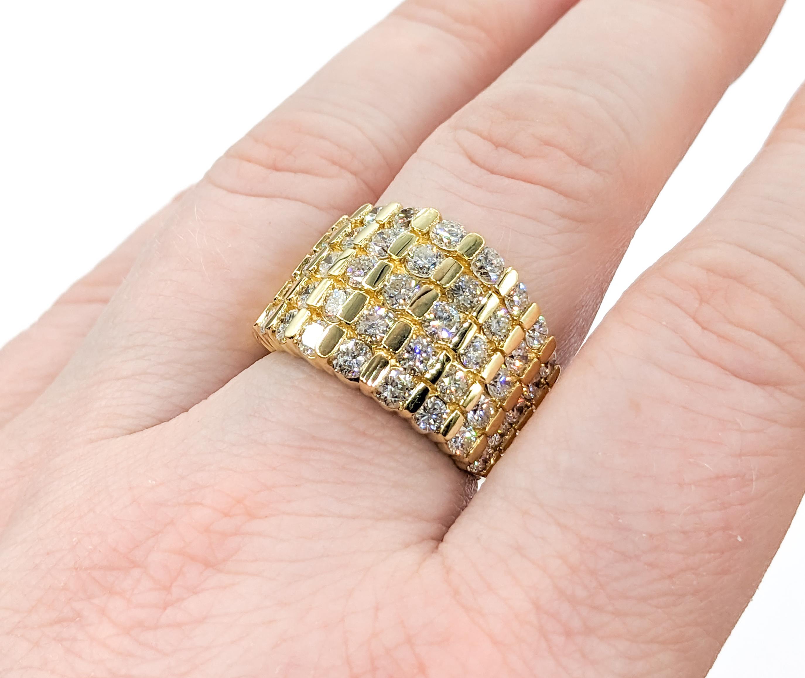 Round Cut 3.40ctw Diamond 9-Row Ring In Yellow Gold For Sale