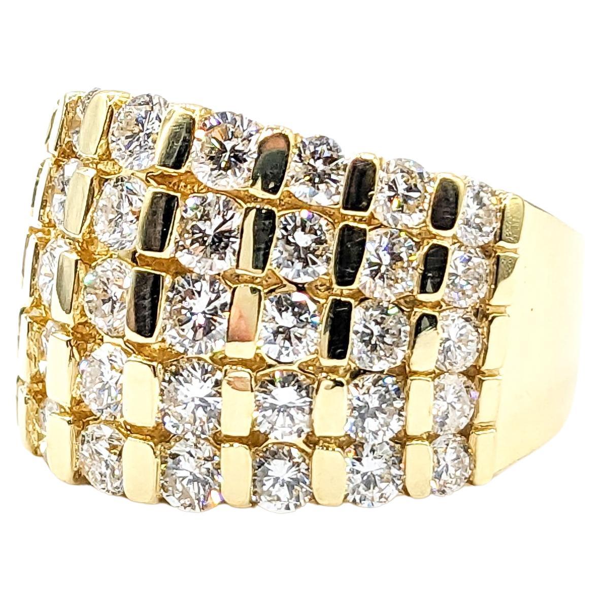 3.40ctw Diamond 9-Row Ring In Yellow Gold For Sale