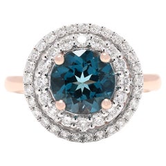 3.40ctw London Blue Topaz Diamond Halo Ring, 14k Rose Gold, Ring