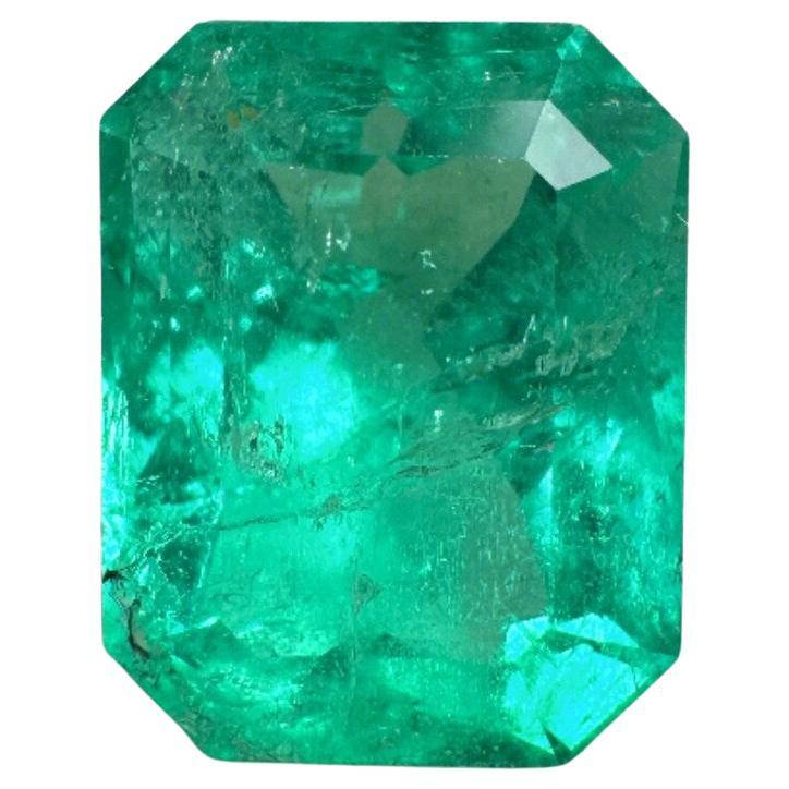 3.41 Carat 10x8 Medium Bluish Green Colombian Emerald - Genuine May Birthstone