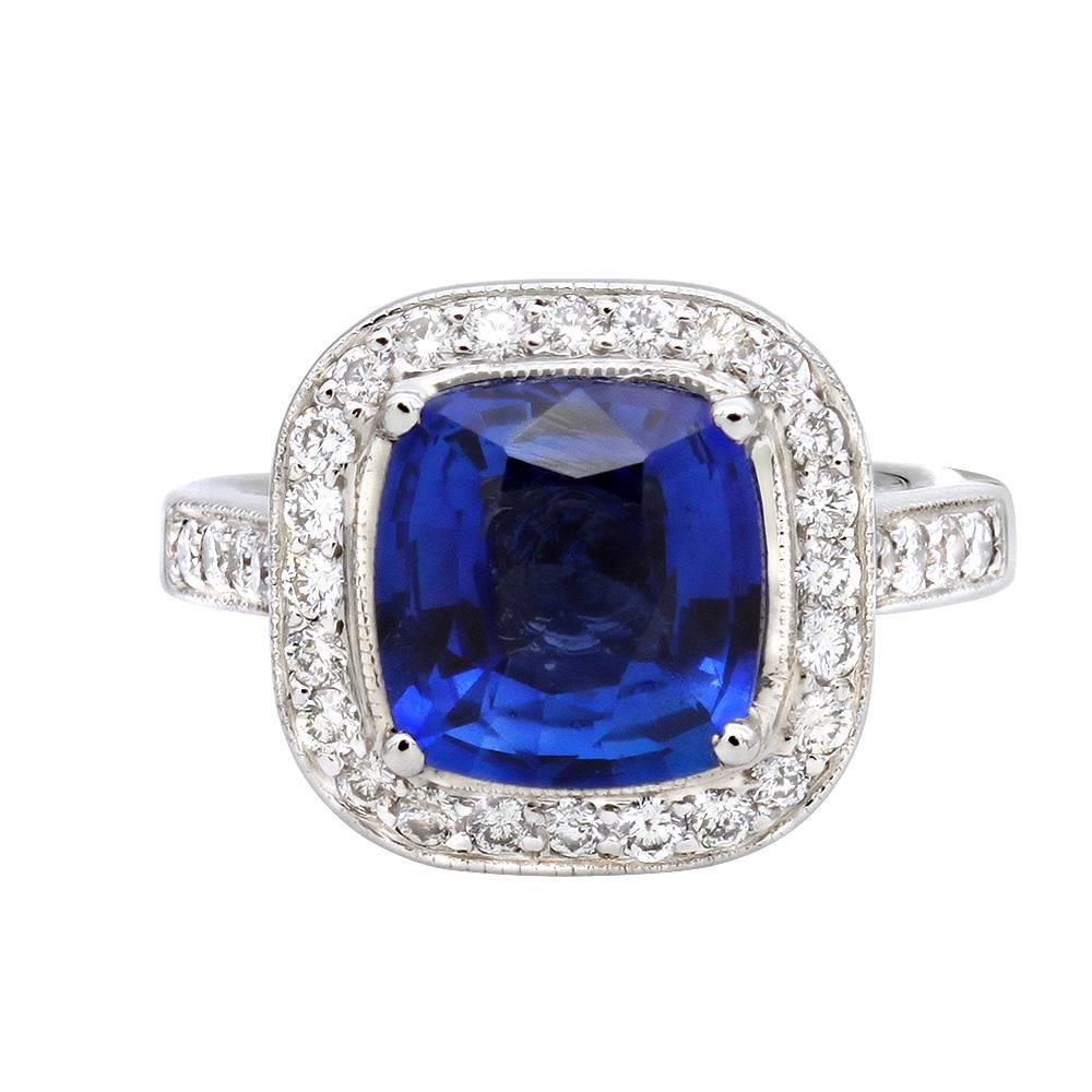 3.41 Carat Blue Sapphire and Diamond Platinum Anniversary/Cocktail Ring For Sale