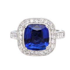 3.41 Carat Blue Sapphire and Diamond Platinum Anniversary/Cocktail Ring