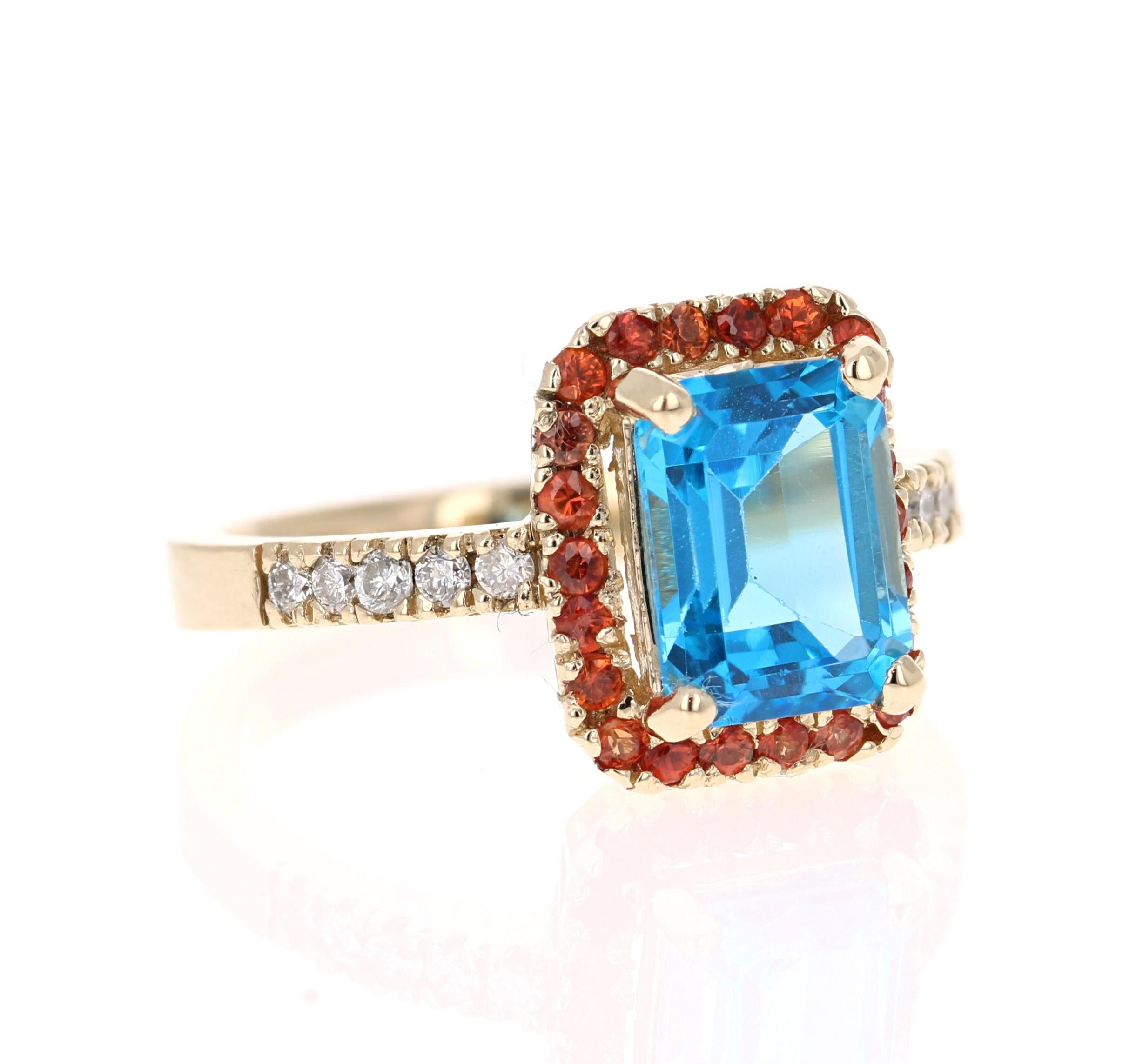 Contemporary 3.41 Carat Blue Topaz Sapphire Diamond Yellow Gold Engagement Ring For Sale