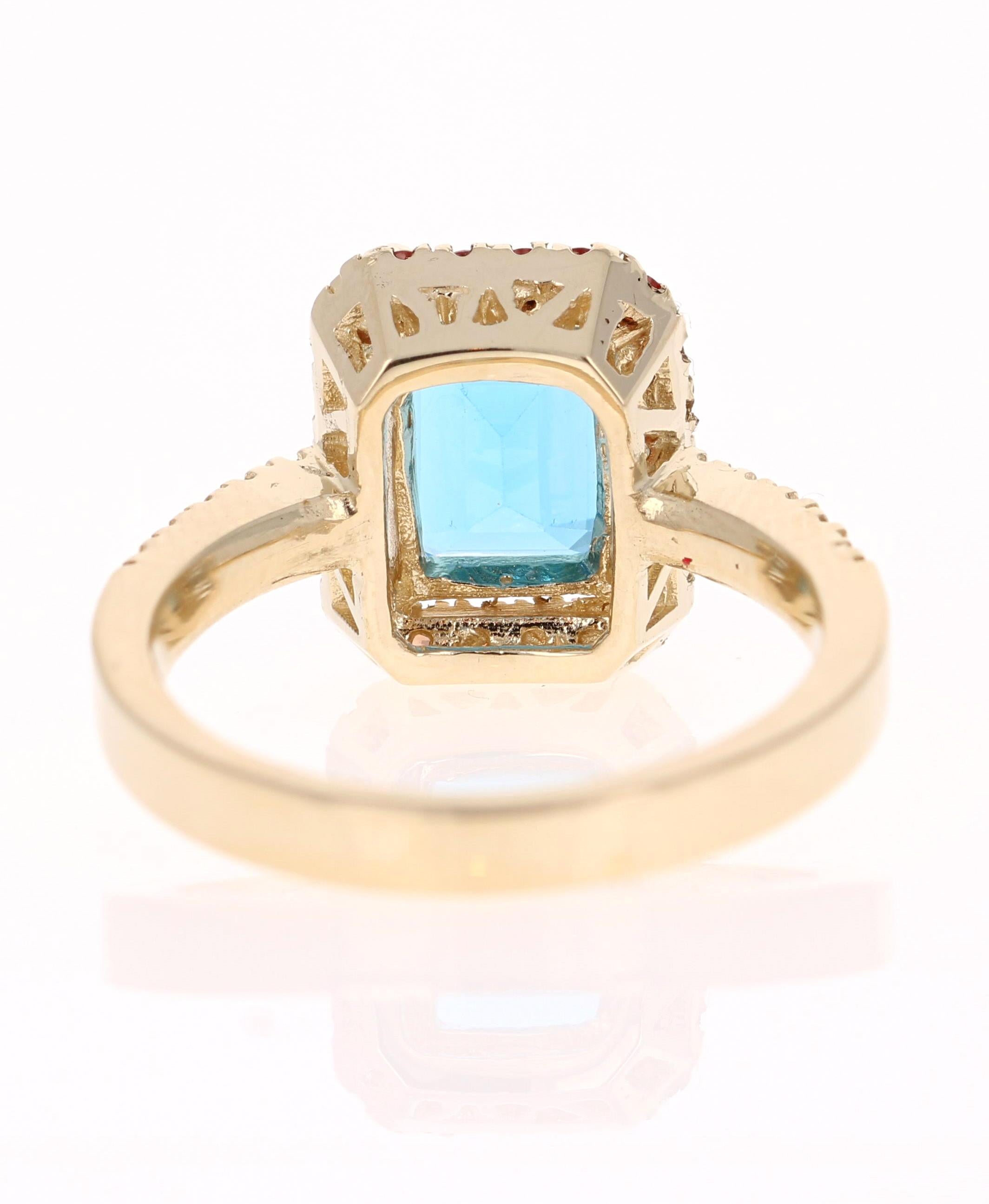 3.41 Carat Blue Topaz Sapphire Diamond Yellow Gold Engagement Ring In New Condition For Sale In Los Angeles, CA